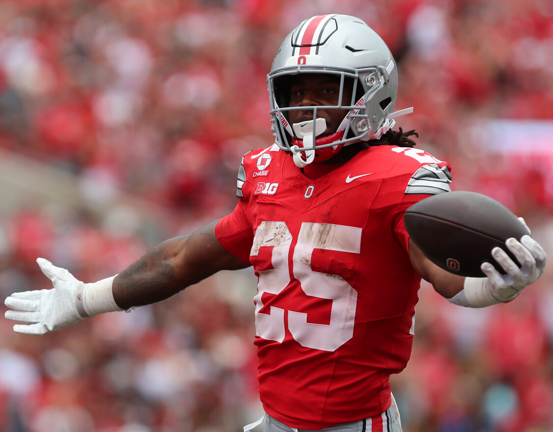 Bo Jackson, Ohio State number 25, holding the football during the September 5, 2026 Ball State game; cropped file photo