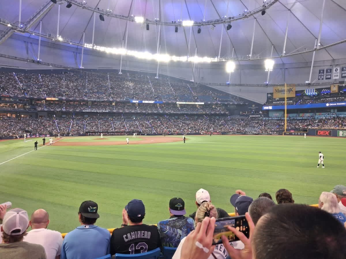Fans watching the Guardians and Rays play at Tropicana Field during Game 1 of the 2026 ALCS