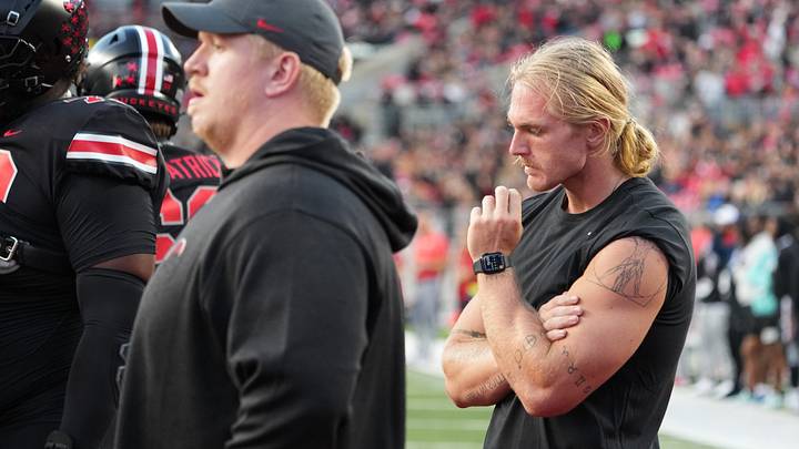 Ohio State offensive lineman Harry Miller on the field for the Buckeyes