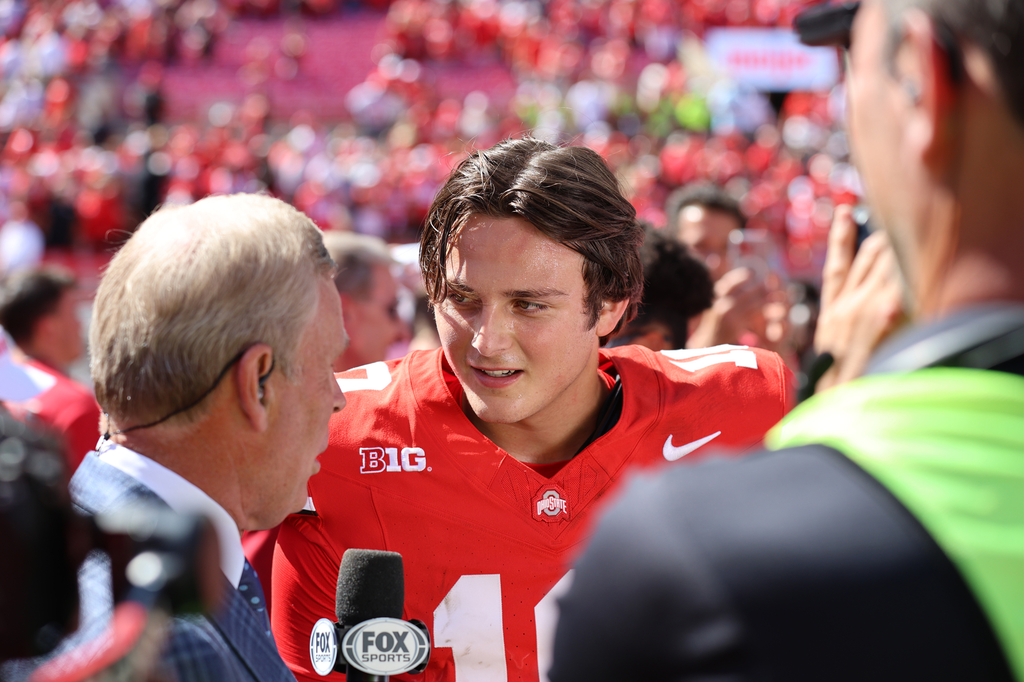 Ohio State quarterback Julian Sayin lines up against Texas at Ohio Stadium in 2025