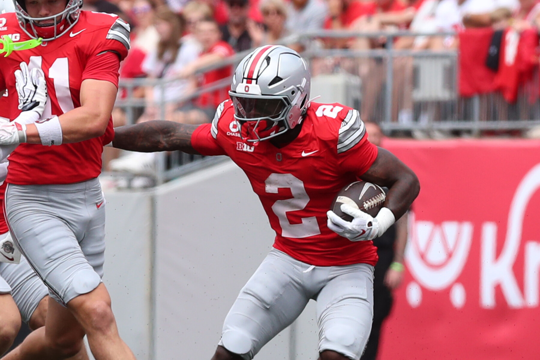 Ohio State freshman Legend Bey carries the ball against Ball State in 2026